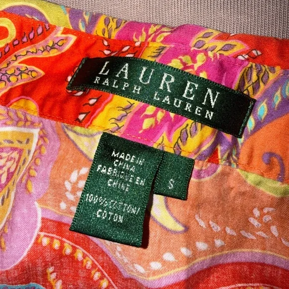 Ralph Lauren Red Multicolor Paisley Short-Sleeve Button-Down Shirt - Picture 3 of 5